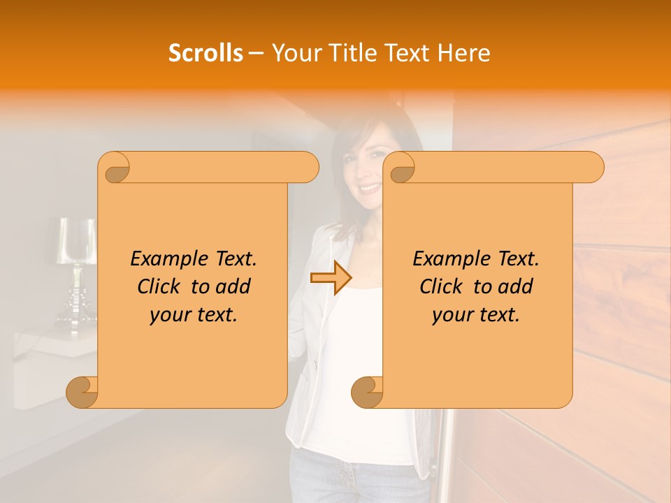 A Woman Standing In Front Of A Wooden Door PowerPoint Template