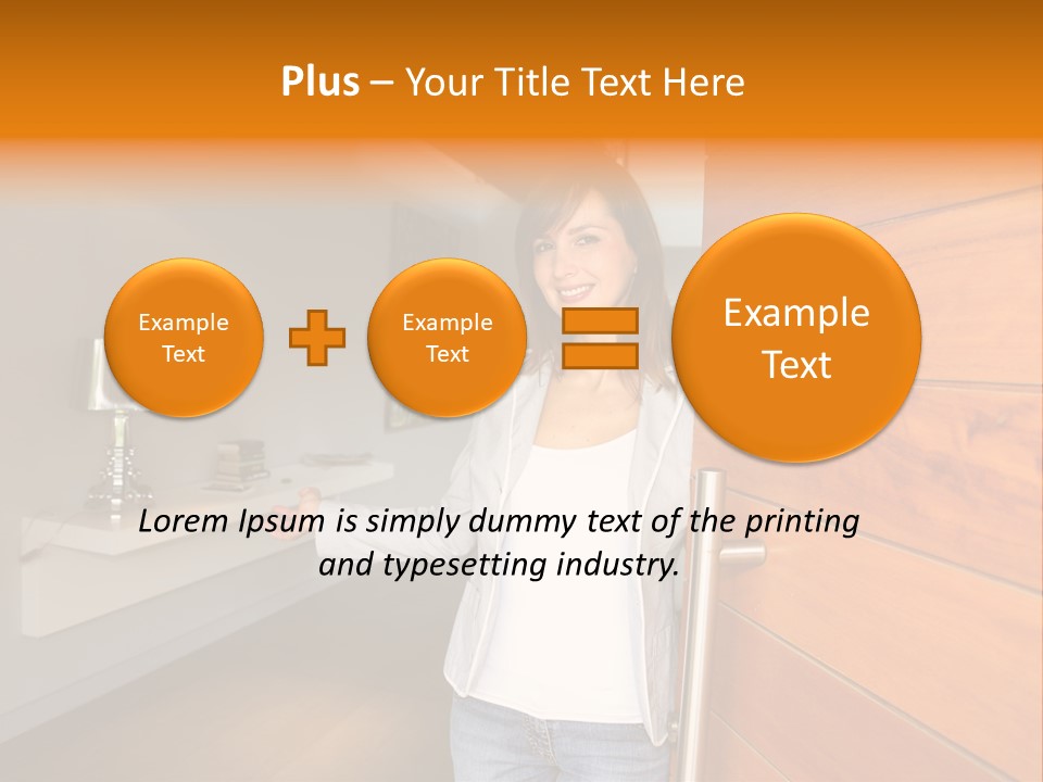 A Woman Standing In Front Of A Wooden Door PowerPoint Template
