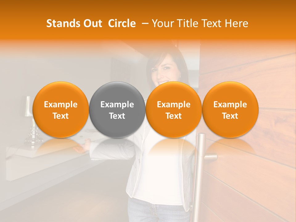 A Woman Standing In Front Of A Wooden Door PowerPoint Template