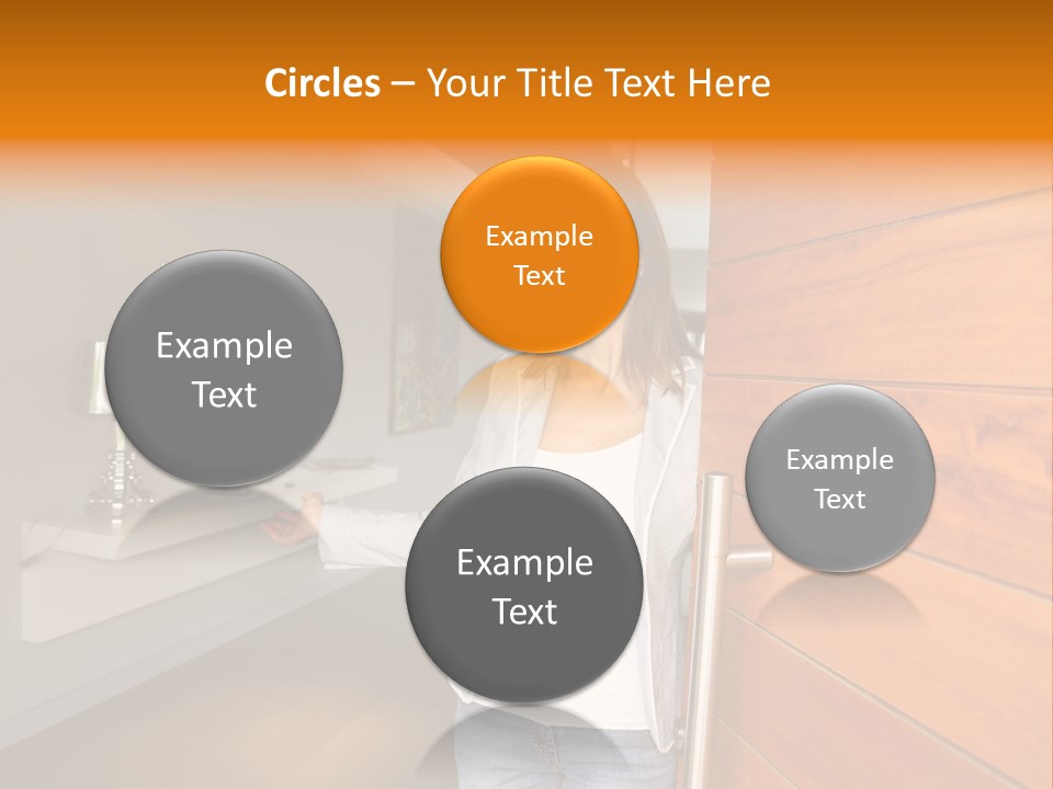 A Woman Standing In Front Of A Wooden Door PowerPoint Template