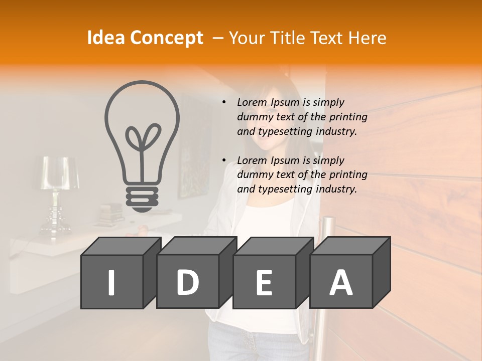 A Woman Standing In Front Of A Wooden Door PowerPoint Template