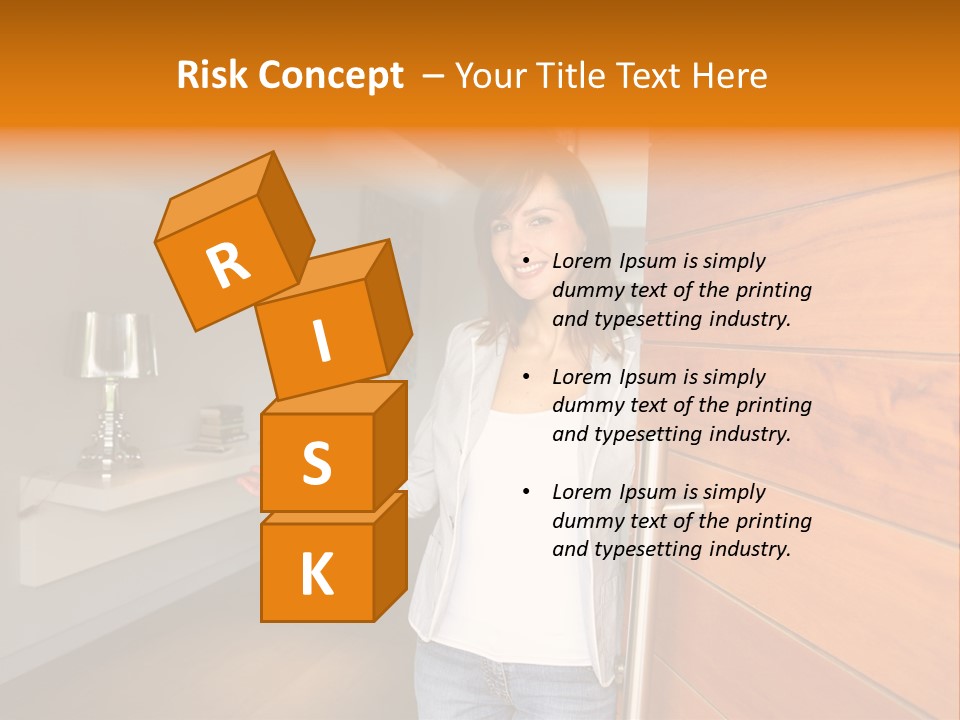 A Woman Standing In Front Of A Wooden Door PowerPoint Template