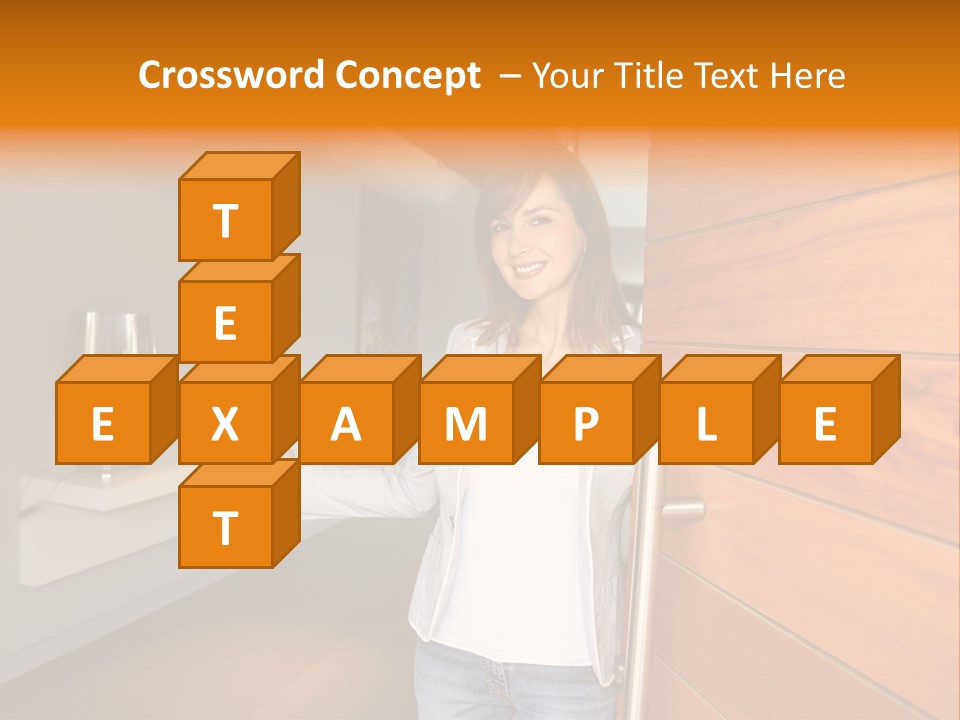 A Woman Standing In Front Of A Wooden Door PowerPoint Template