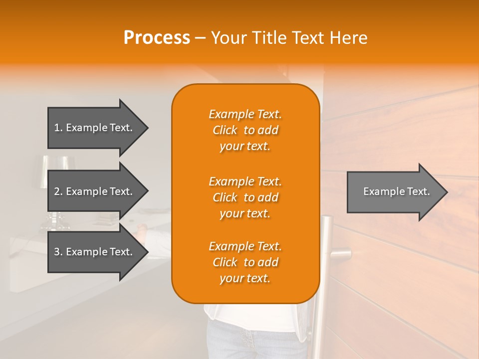 A Woman Standing In Front Of A Wooden Door PowerPoint Template