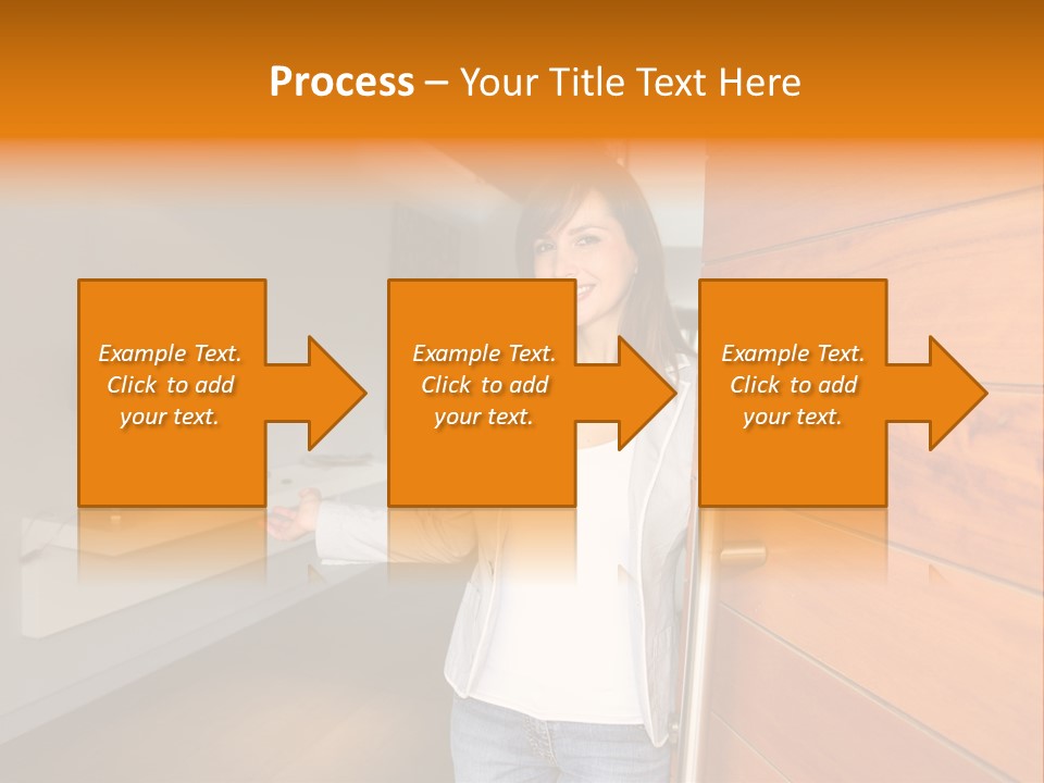 A Woman Standing In Front Of A Wooden Door PowerPoint Template