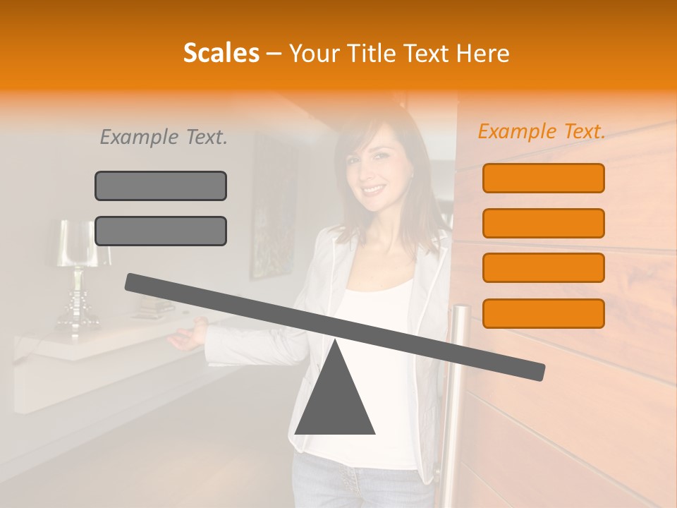 A Woman Standing In Front Of A Wooden Door PowerPoint Template