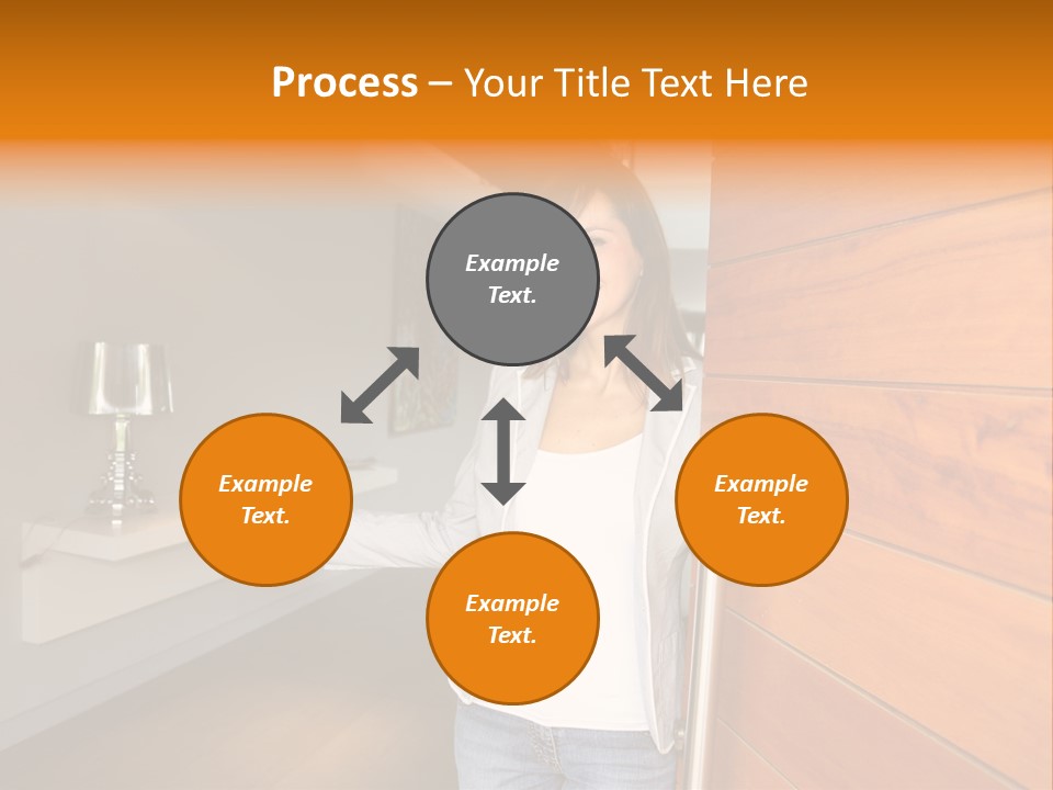 A Woman Standing In Front Of A Wooden Door PowerPoint Template