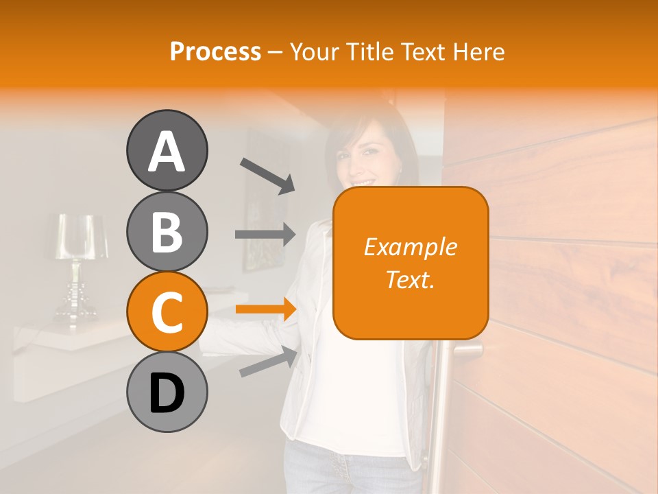 A Woman Standing In Front Of A Wooden Door PowerPoint Template