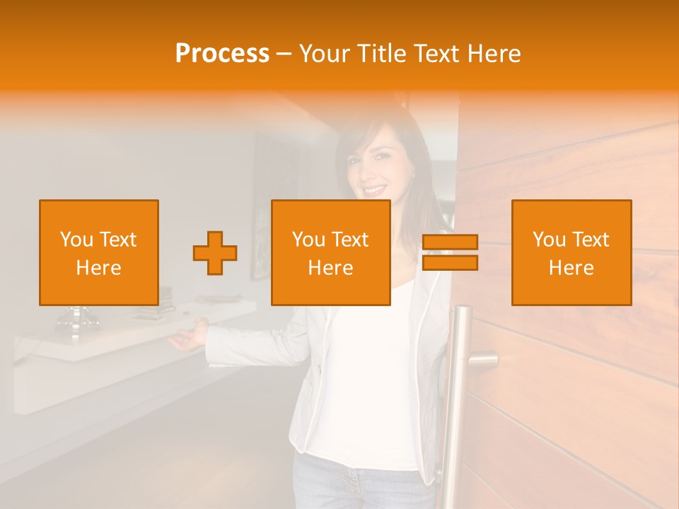 A Woman Standing In Front Of A Wooden Door PowerPoint Template