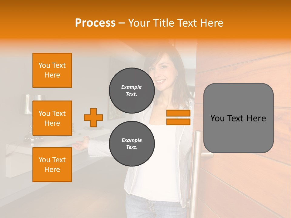 A Woman Standing In Front Of A Wooden Door PowerPoint Template