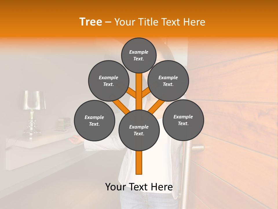 A Woman Standing In Front Of A Wooden Door PowerPoint Template