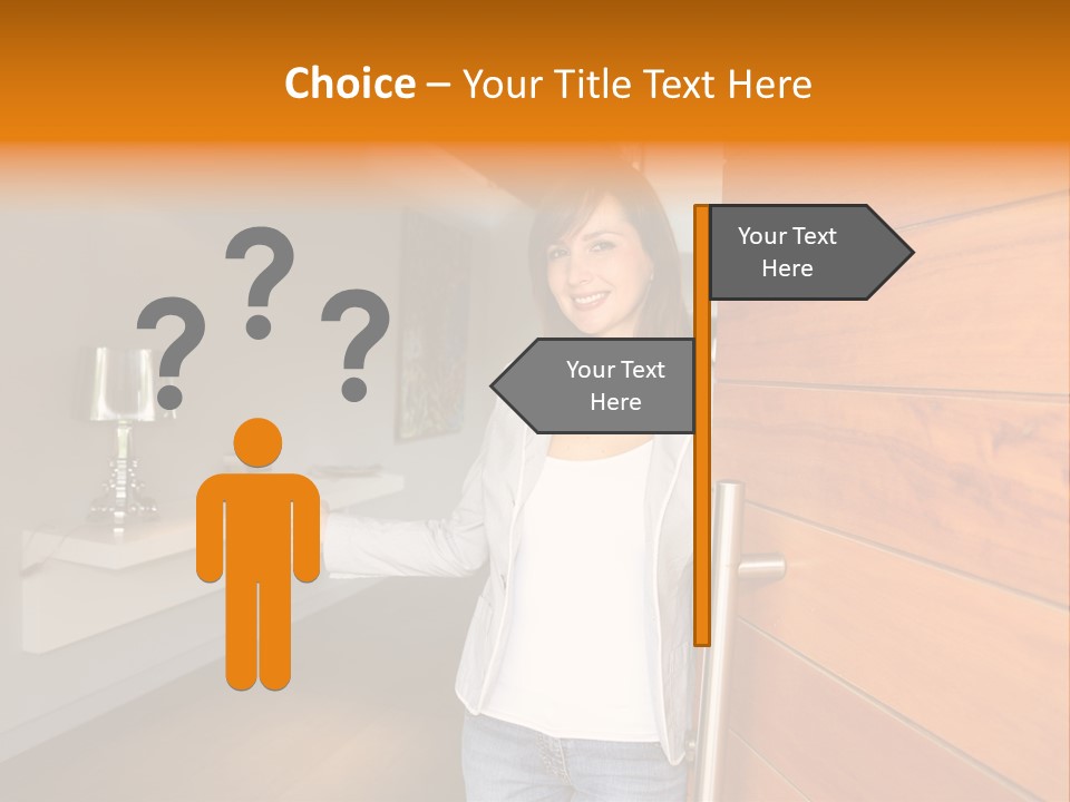 A Woman Standing In Front Of A Wooden Door PowerPoint Template