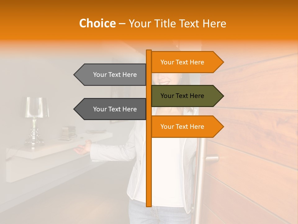 A Woman Standing In Front Of A Wooden Door PowerPoint Template