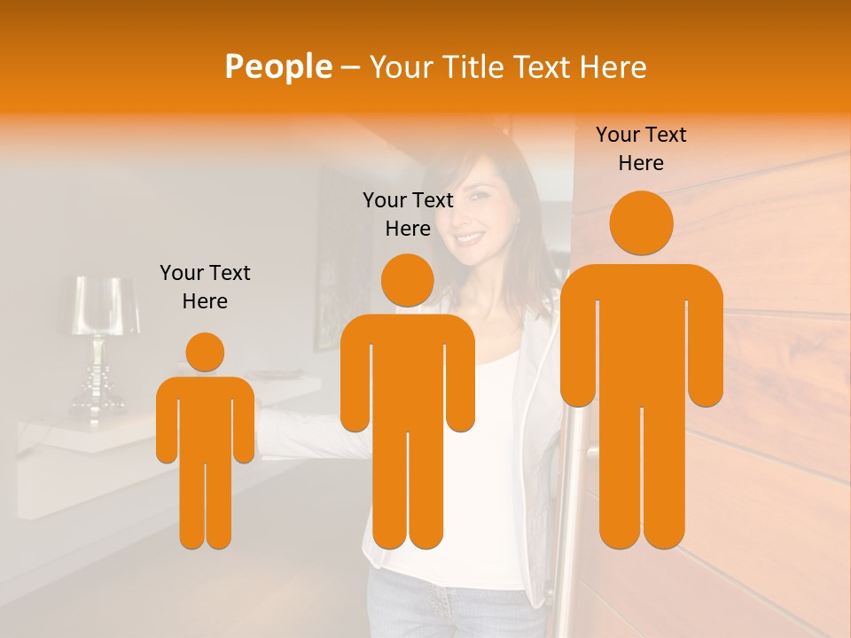 A Woman Standing In Front Of A Wooden Door PowerPoint Template