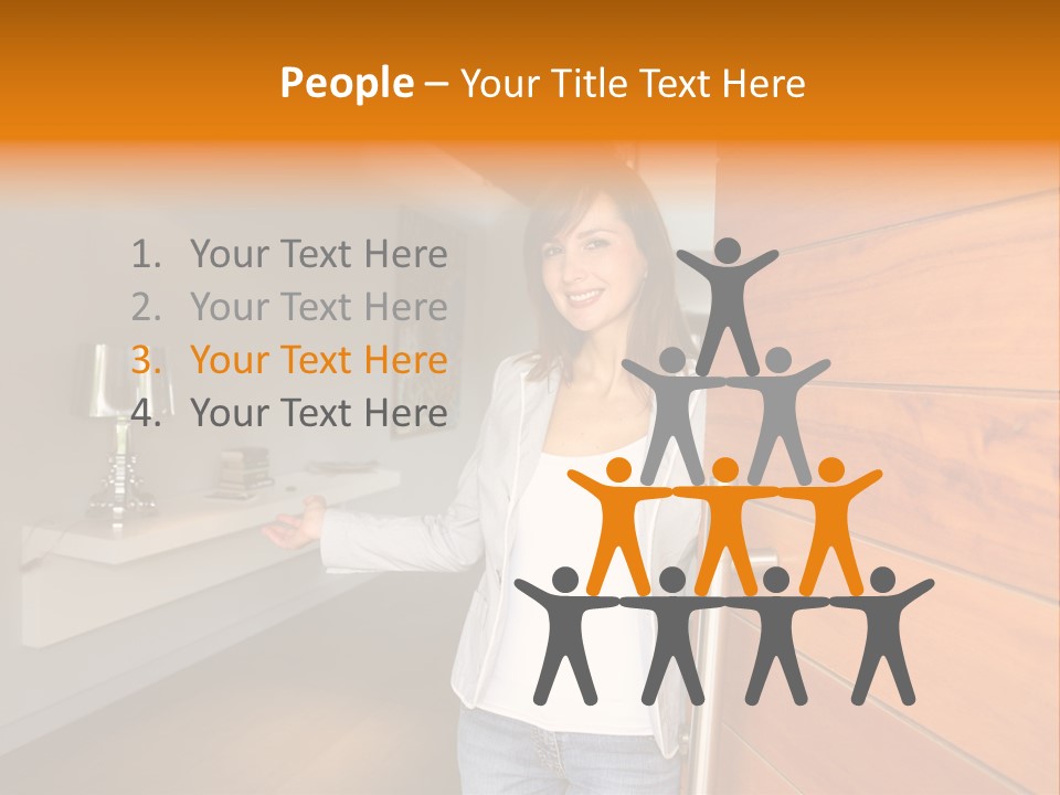 A Woman Standing In Front Of A Wooden Door PowerPoint Template