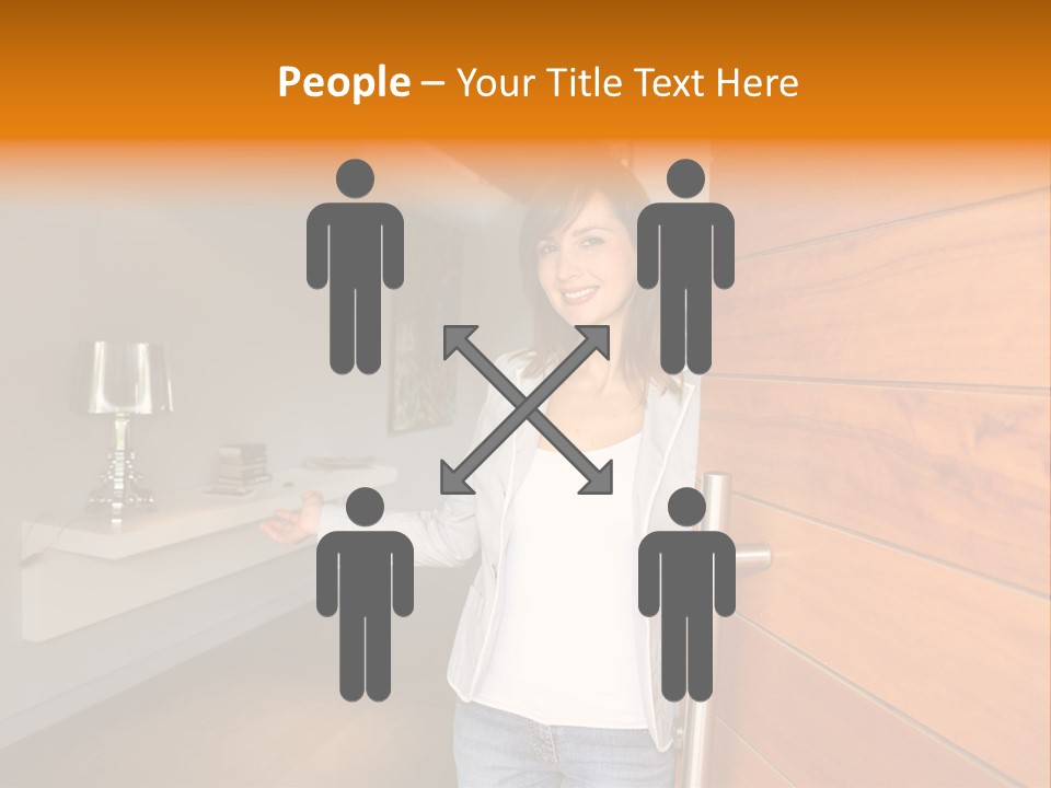 A Woman Standing In Front Of A Wooden Door PowerPoint Template