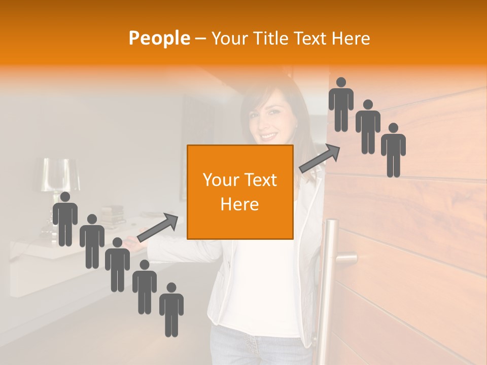 A Woman Standing In Front Of A Wooden Door PowerPoint Template