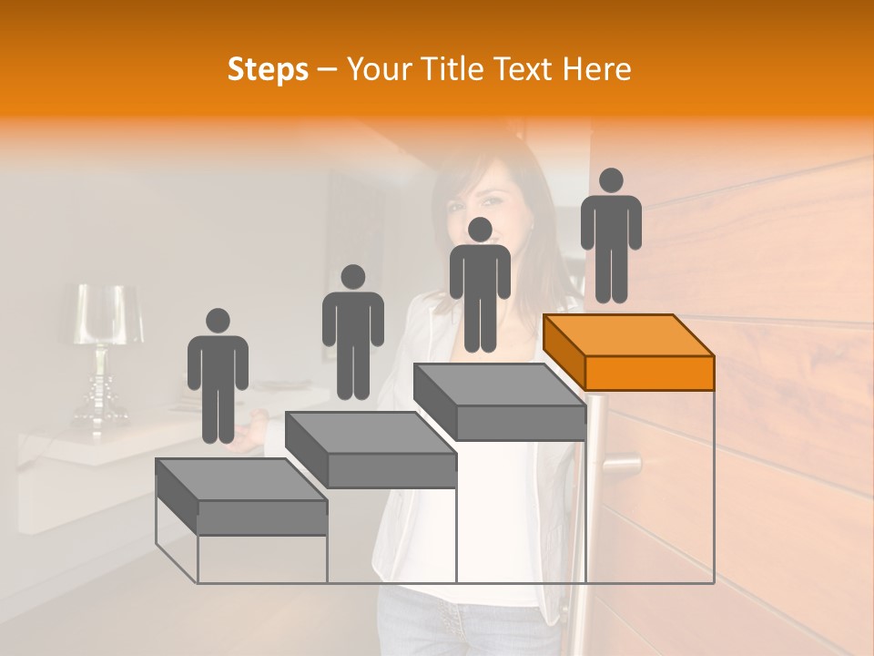 A Woman Standing In Front Of A Wooden Door PowerPoint Template