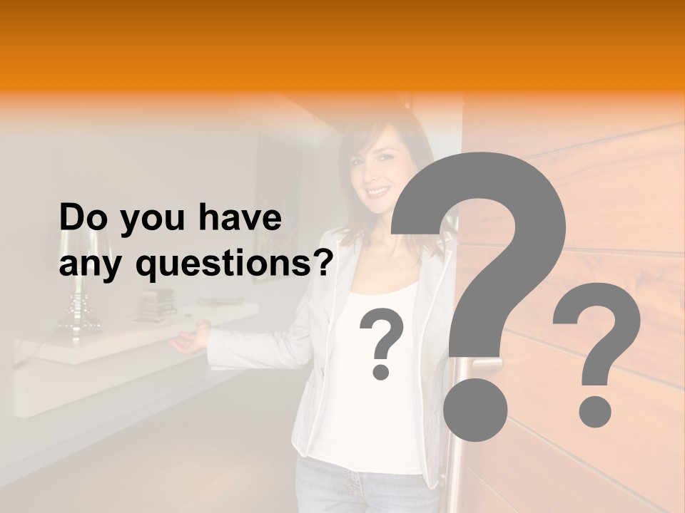 A Woman Standing In Front Of A Wooden Door PowerPoint Template