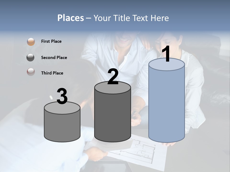 A Man And Woman Sitting On A Couch Looking At A Blueprint PowerPoint Template