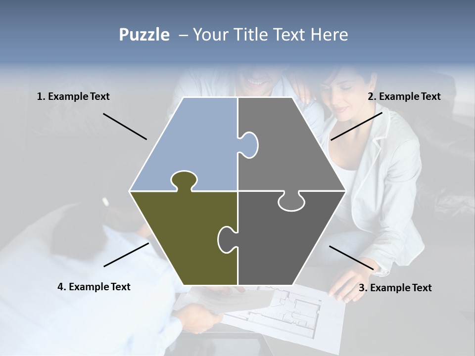 A Man And Woman Sitting On A Couch Looking At A Blueprint PowerPoint Template