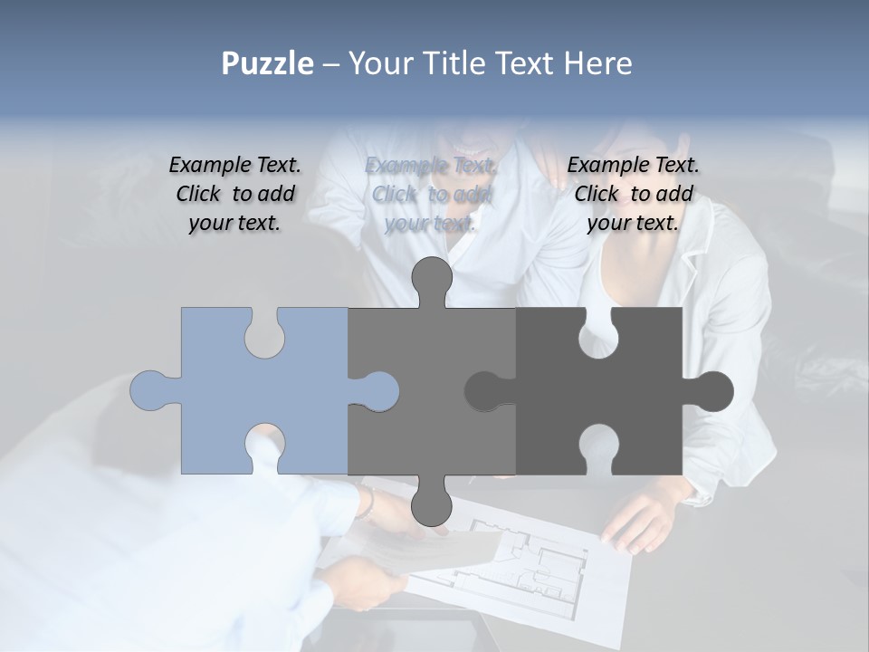 A Man And Woman Sitting On A Couch Looking At A Blueprint PowerPoint Template