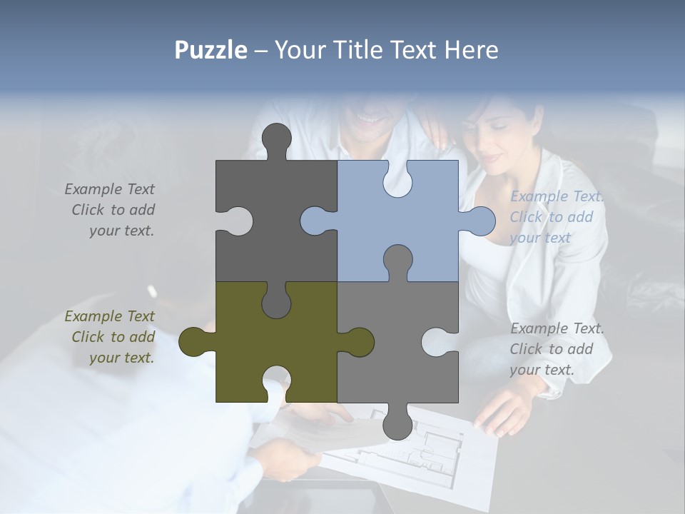 A Man And Woman Sitting On A Couch Looking At A Blueprint PowerPoint Template