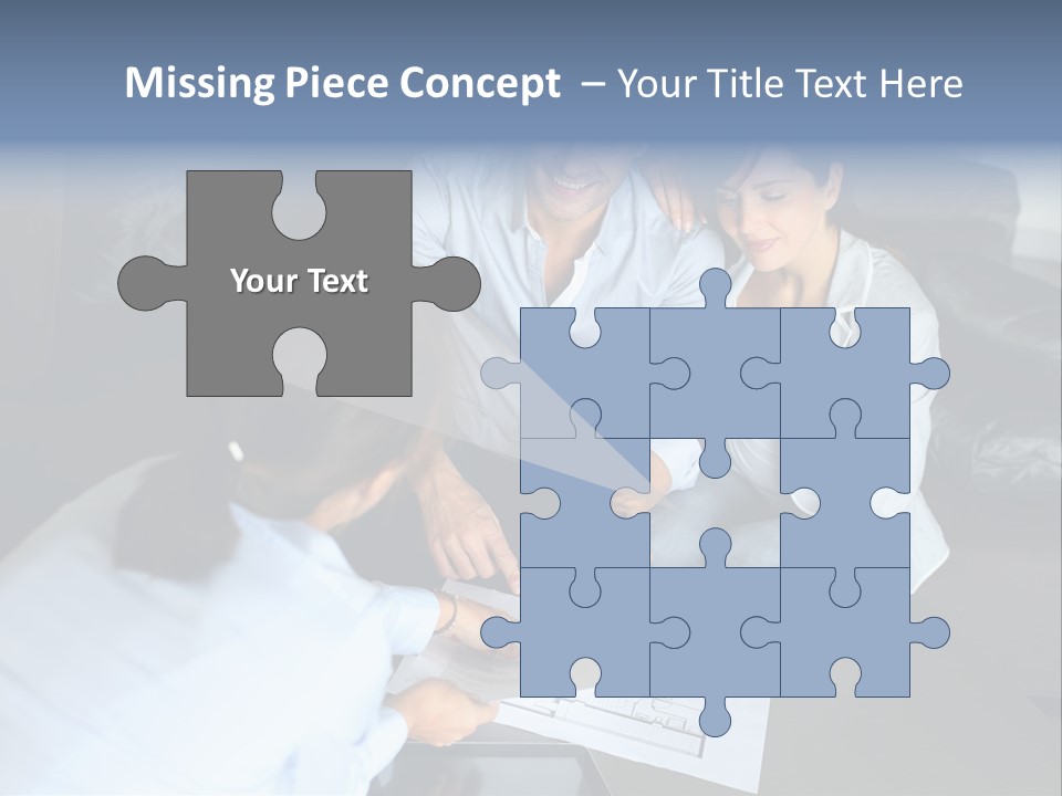 A Man And Woman Sitting On A Couch Looking At A Blueprint PowerPoint Template