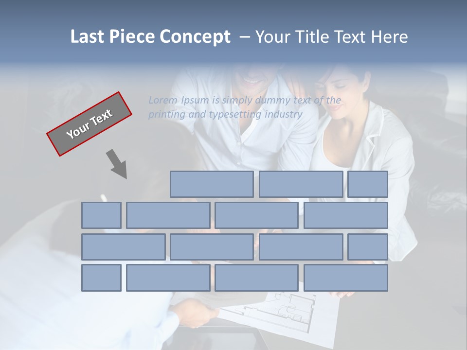 A Man And Woman Sitting On A Couch Looking At A Blueprint PowerPoint Template
