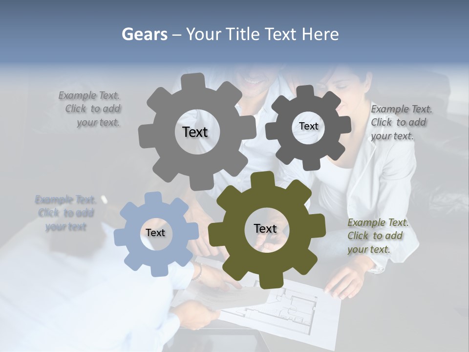 A Man And Woman Sitting On A Couch Looking At A Blueprint PowerPoint Template