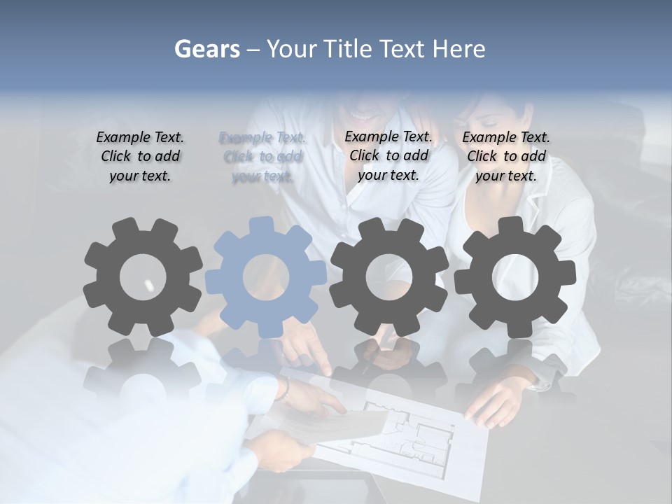 A Man And Woman Sitting On A Couch Looking At A Blueprint PowerPoint Template