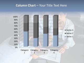 A Man And Woman Sitting On A Couch Looking At A Blueprint PowerPoint Template