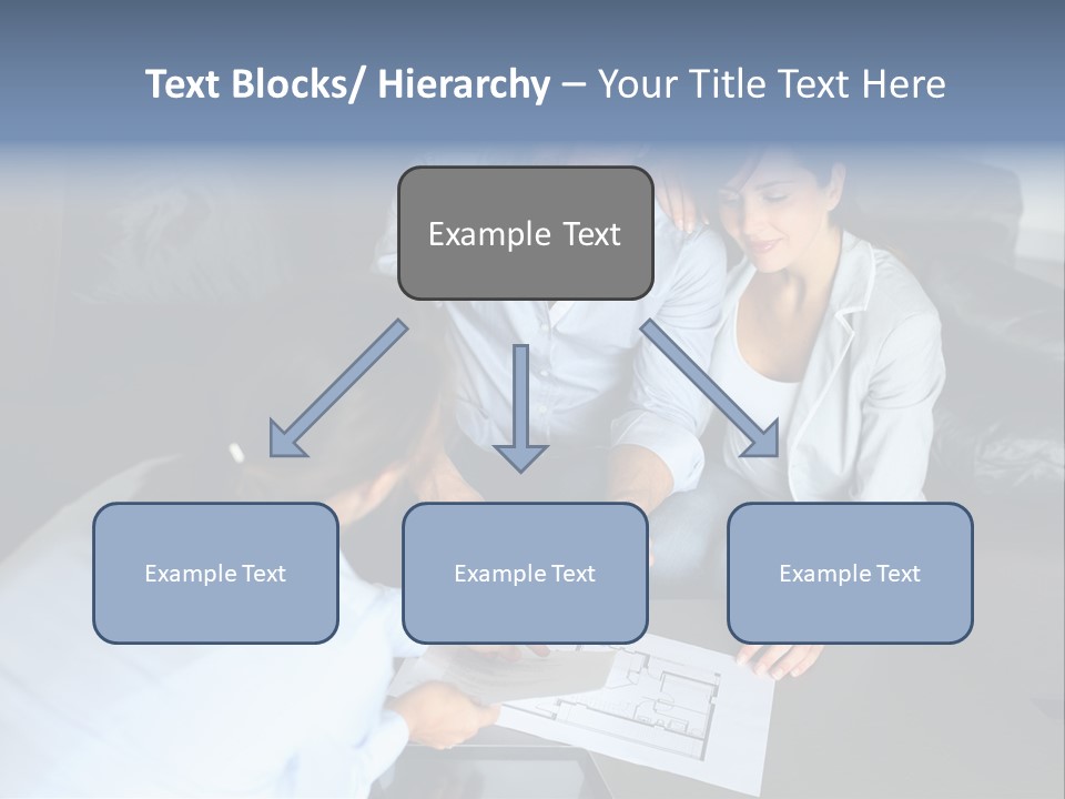 A Man And Woman Sitting On A Couch Looking At A Blueprint PowerPoint Template