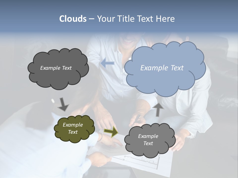 A Man And Woman Sitting On A Couch Looking At A Blueprint PowerPoint Template