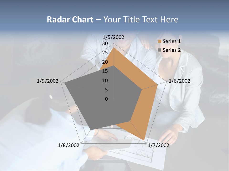 A Man And Woman Sitting On A Couch Looking At A Blueprint PowerPoint Template