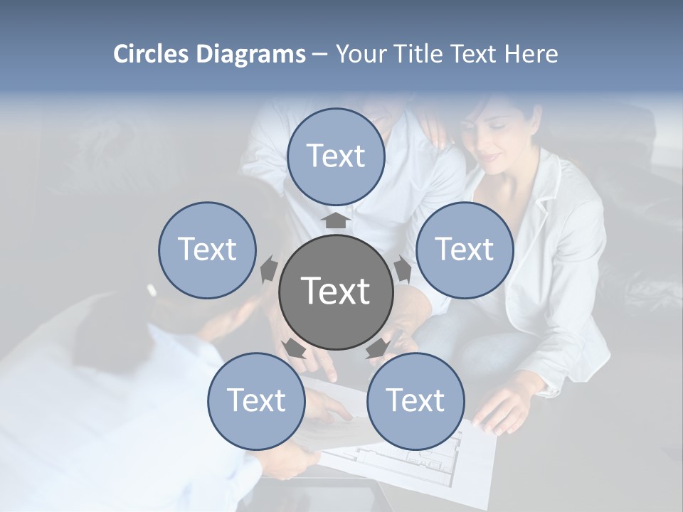 A Man And Woman Sitting On A Couch Looking At A Blueprint PowerPoint Template