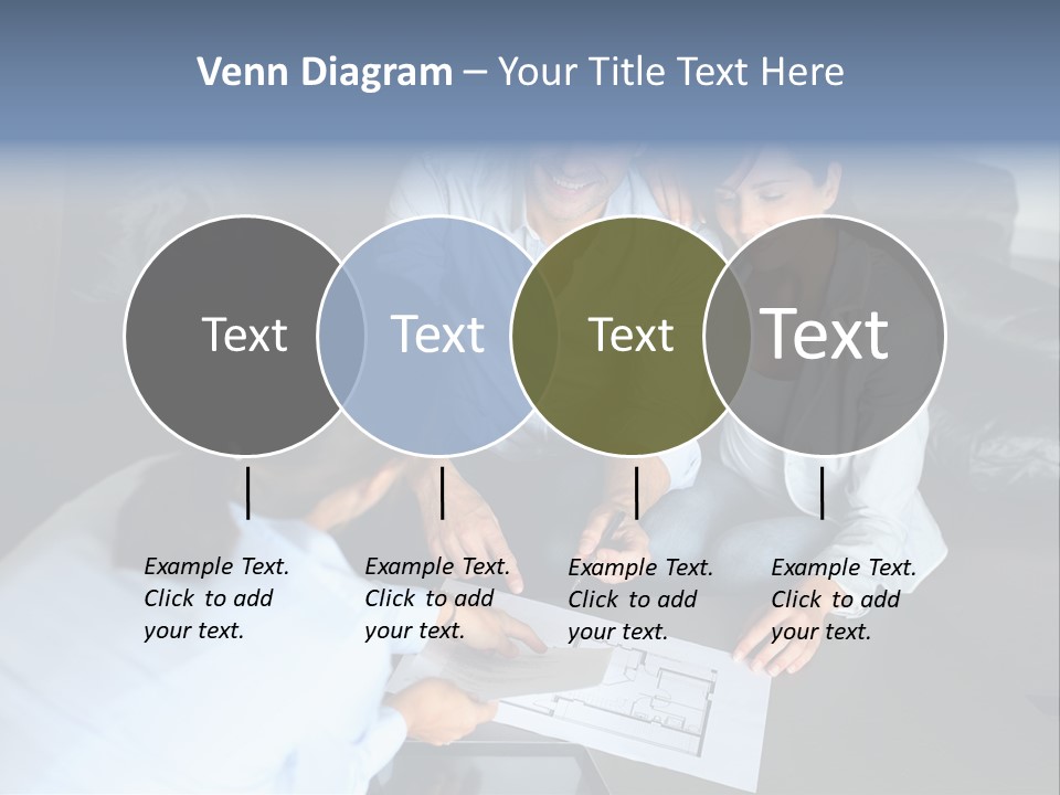 A Man And Woman Sitting On A Couch Looking At A Blueprint PowerPoint Template