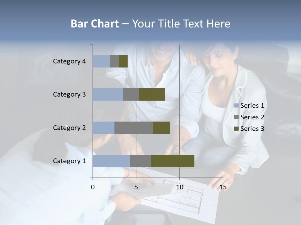 A Man And Woman Sitting On A Couch Looking At A Blueprint PowerPoint Template