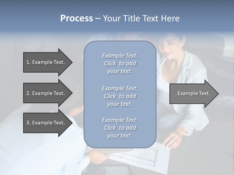 A Man And Woman Sitting On A Couch Looking At A Blueprint PowerPoint Template
