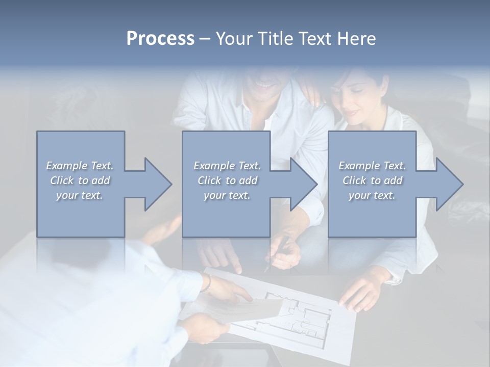 A Man And Woman Sitting On A Couch Looking At A Blueprint PowerPoint Template
