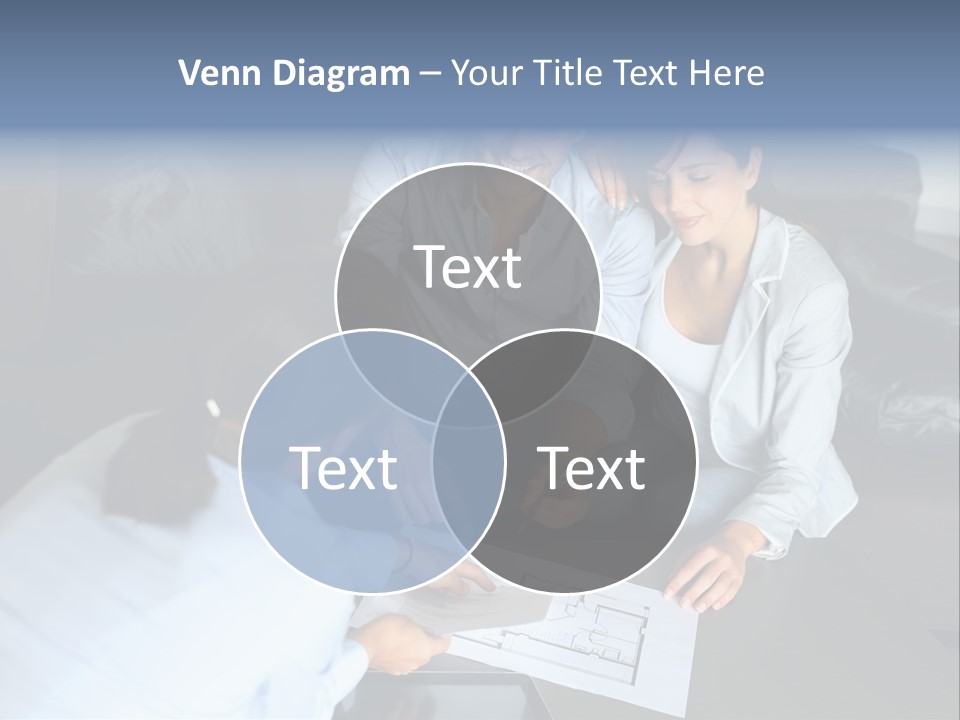 A Man And Woman Sitting On A Couch Looking At A Blueprint PowerPoint Template