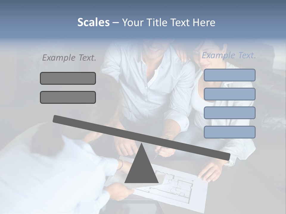 A Man And Woman Sitting On A Couch Looking At A Blueprint PowerPoint Template