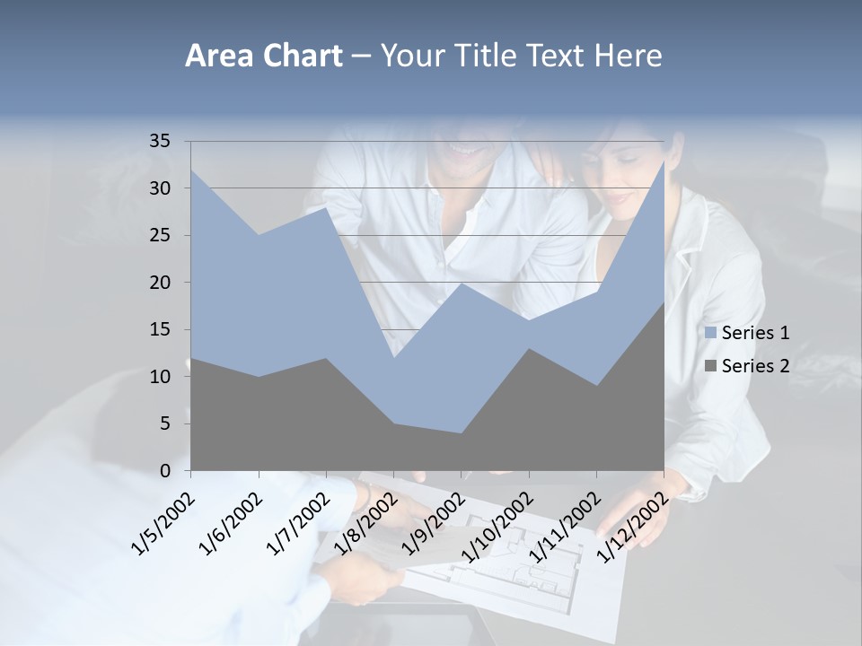 A Man And Woman Sitting On A Couch Looking At A Blueprint PowerPoint Template
