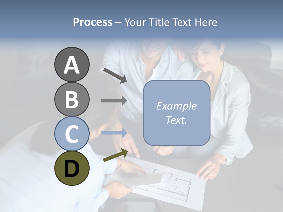 A Man And Woman Sitting On A Couch Looking At A Blueprint PowerPoint Template