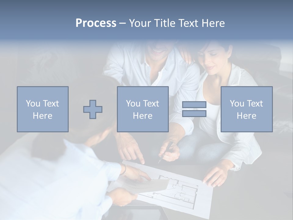 A Man And Woman Sitting On A Couch Looking At A Blueprint PowerPoint Template