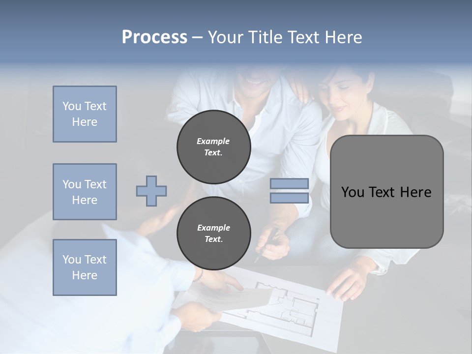 A Man And Woman Sitting On A Couch Looking At A Blueprint PowerPoint Template