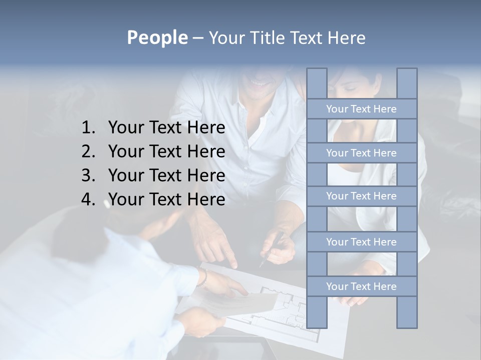 A Man And Woman Sitting On A Couch Looking At A Blueprint PowerPoint Template