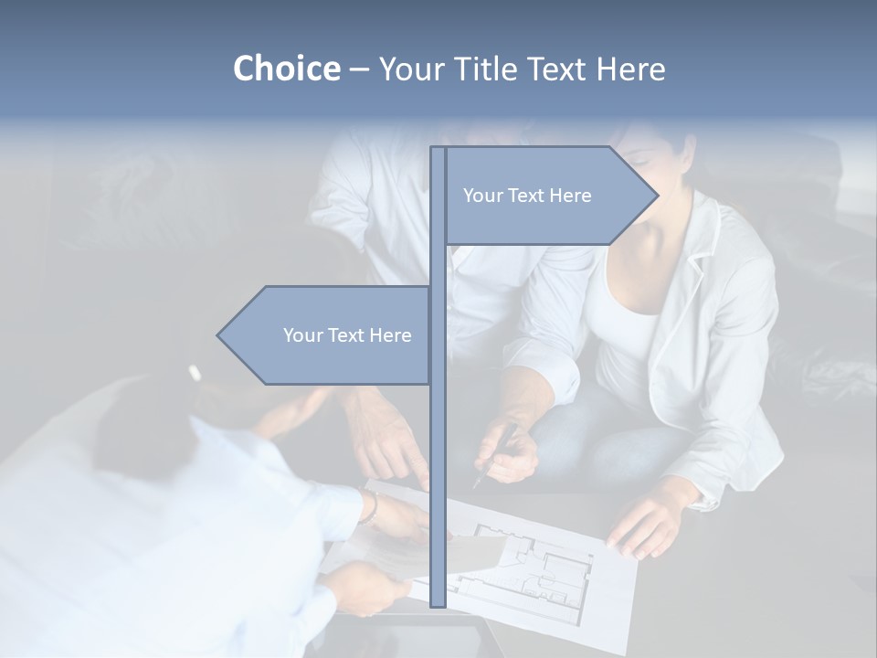 A Man And Woman Sitting On A Couch Looking At A Blueprint PowerPoint Template