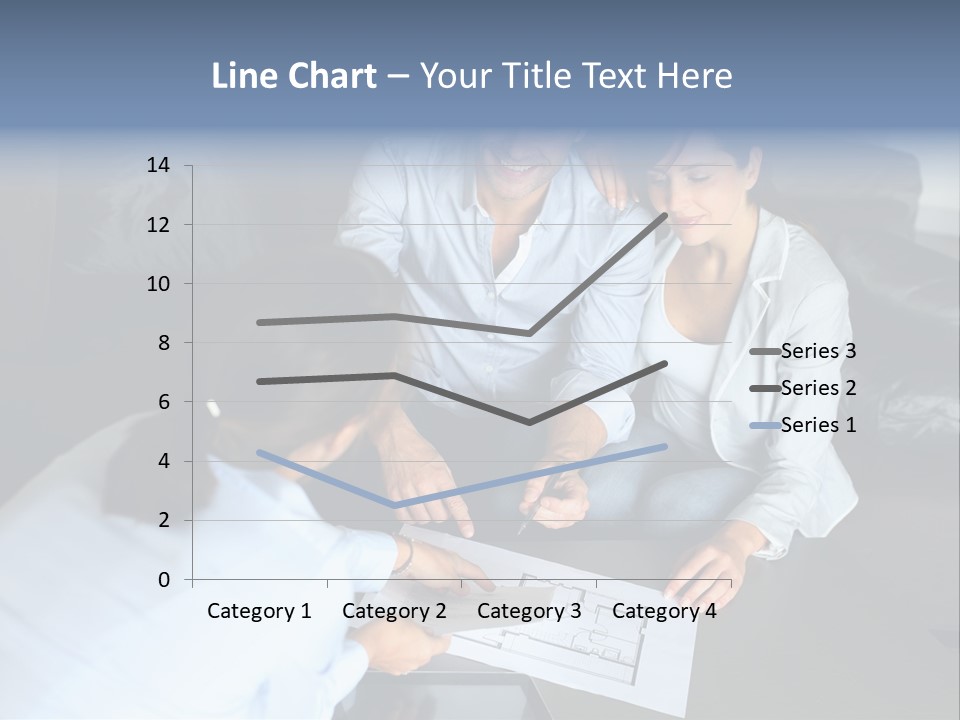 A Man And Woman Sitting On A Couch Looking At A Blueprint PowerPoint Template