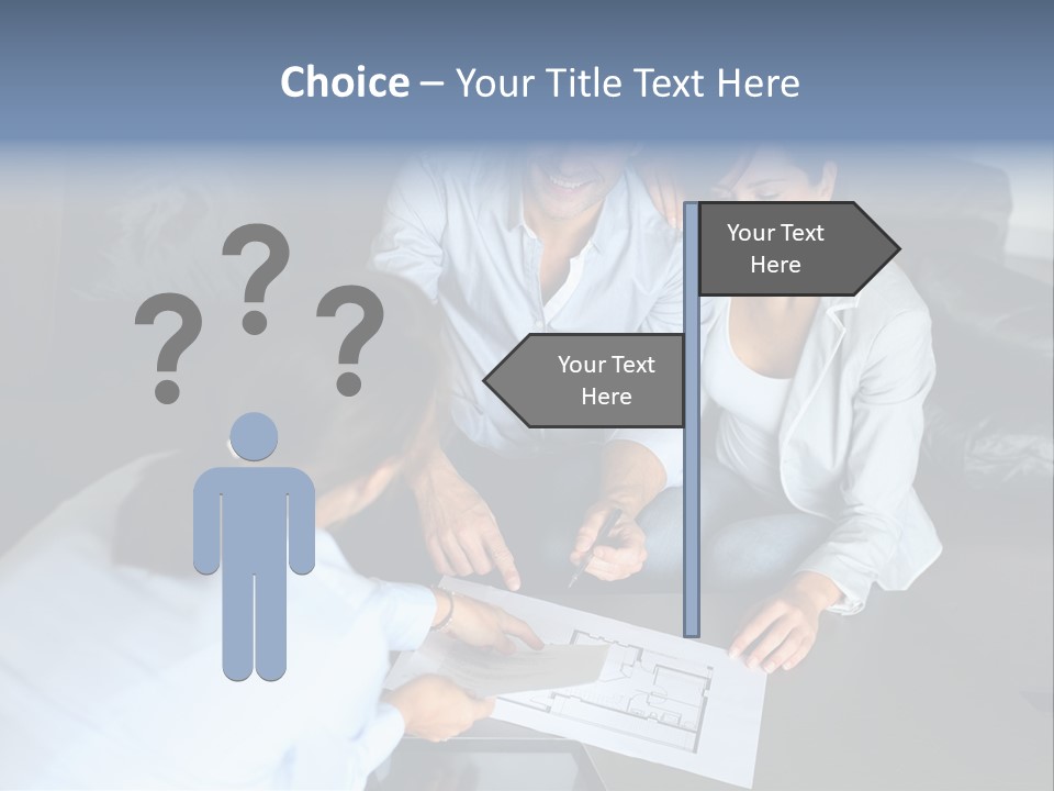 A Man And Woman Sitting On A Couch Looking At A Blueprint PowerPoint Template